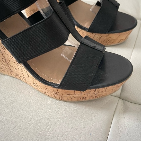 STEVE MADDEN SELINAH WEDGE SANDAL size 10 black and cork zipper back - Picture 15 of 15